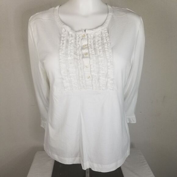 Weatherproof White Ruffled Button‎ Up Panel Blouse - Picture 1 of 8